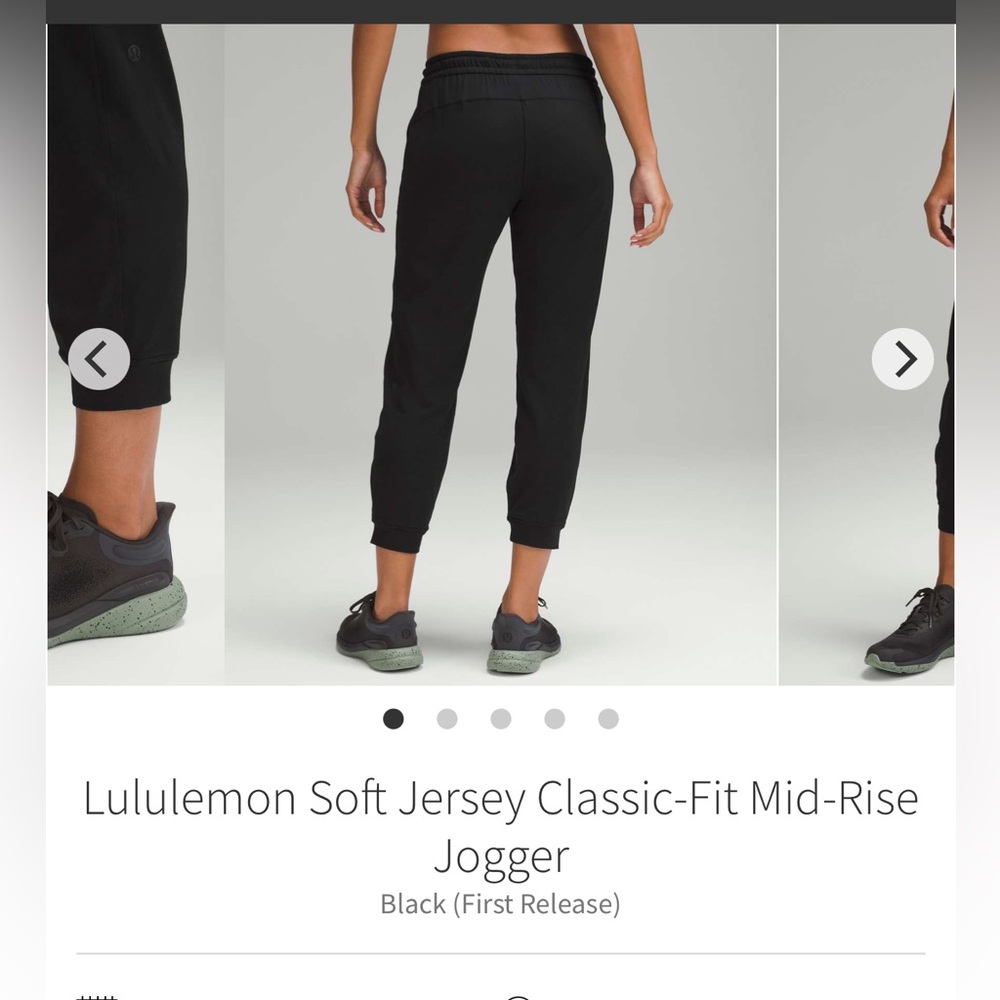 #1/3 Lululemon soft jersey classic fit mid rise jogger black size 10 women’s